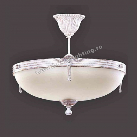 Lustre Clasice - Lustra Malawi cu Diam 33 cm, Desing Clasic, Alb Patinat, Abajur Crem - Bussy Lighting 3075-70-42A