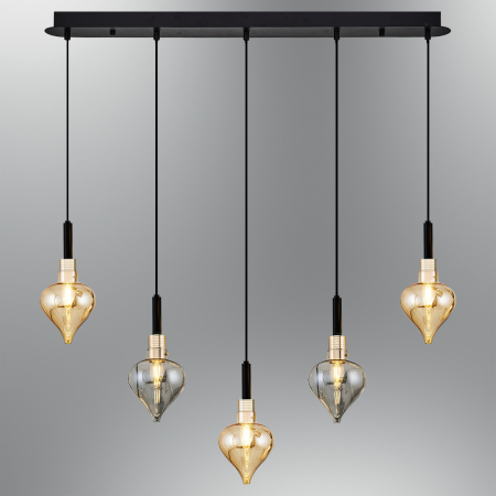 Modern Vintage - Lustra Masa Dining 2801-5AS cu 5 brate E14, Desing modern vintage, Abajur din sticla