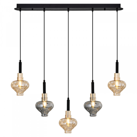 Lustra Masa Dining 2802-5AS cu 5 brate E14, Desing modern vintage, Abajur din sticla [1]