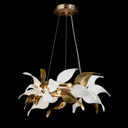 Lustre Moderne Premium - Lustra cu Frunze Ceramice, Diam 65cm, Finisaj Gold - Bussy Lighting 7208-6P