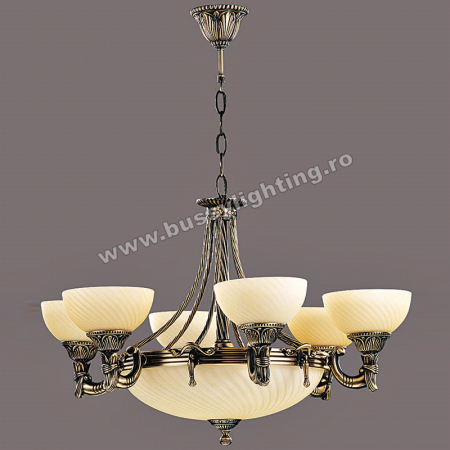 Lustre Clasice - Lustra Omega cu 6 Brate, Desing Clasic, Finisaj Bronz Antic, Abajur Crem - Bussy Lighting 3035-52-06A
