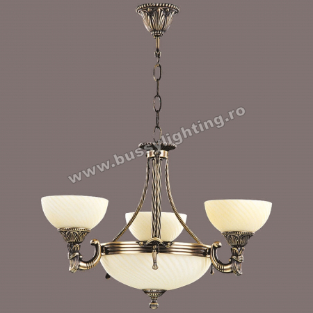 Lustre Clasice - Lustra Omega cu 3 Brate, Desing Clasic, Finisaj Bronz Antic, Abajur Crem - Bussy Lighting 3035-52-03A