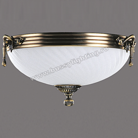 Plafoniere - Plafoniera Omega cu Diam 33 cm, Desing Clasic, Finisaj Bronz Antic, Abajur Alb - Bussy Lighting 3035-52-44B