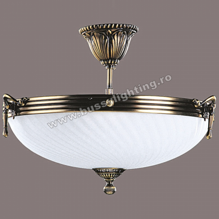 Lustre Clasice - Lustra Omega cu Diam 33 cm, Desing Clasic, Finisaj Bronz Antic, Abajur Alb - Bussy Lighting 3035-52-42B