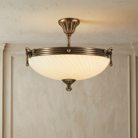 Lustra Omega cu Diam 43 cm, Desing Clasic, Finisaj Bronz Antic, Abajur Crem - Bussy Lighting 3035-52-43A [1]