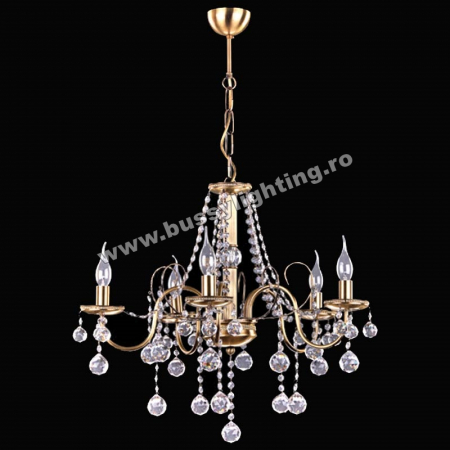Lustre Cristal - Lustra Panama Cristal cu 5 Brate, Finisaj Bronz Antichizat - Bussy Lighting 0720-52-05