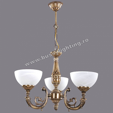 Lustre Clasice - Lustra Polen cu 3 Brate, Desing Clasic, Finisaj Bronz Antic, Abajur Alb - Bussy Lighting 7179-52-03B