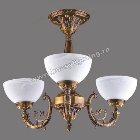 Lustre Clasice - Lustra Polo cu 3 Brate, Desing Clasic, Finisaj Bronz Antic, Abajur Alb - Bussy Lighting 7192-52-43
