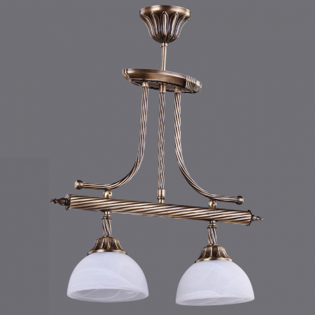 Lustre Clasice - Lustra Pretoria cu 2 Brate, Desing Clasic, Finisaj Bronz Antichizat, Abajur Alb - Bussy Lighting 3079-52-02B