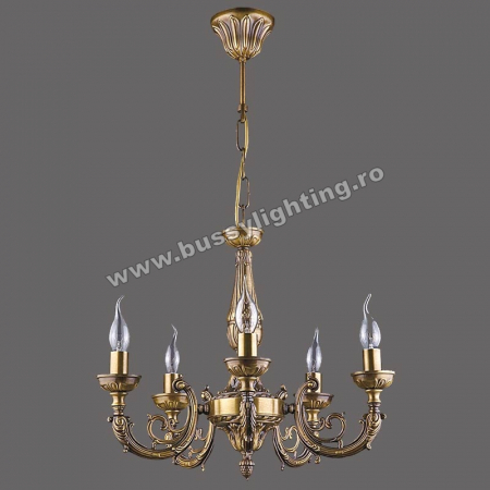 Lustre Clasice - Lustra Roma cu 5 Brate, Desing Clasic, Finisaj Bronz Antichizat - Bussy Lighting 7195-52-05