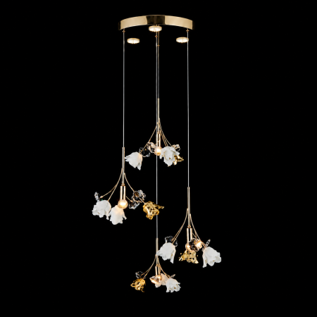 Lustra Rosalia cu Flori Ceramice, 4 Brate, Finisaj Gold - Bussy Lighting 7221-4+3P
