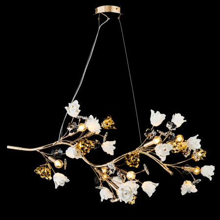 Lustre Moderne Premium - Lustra Rosalia cu Flori Ceramice Tip Creanga, 9 Brate, Finisaj Gold - Bussy Lighting 7220-9PL
