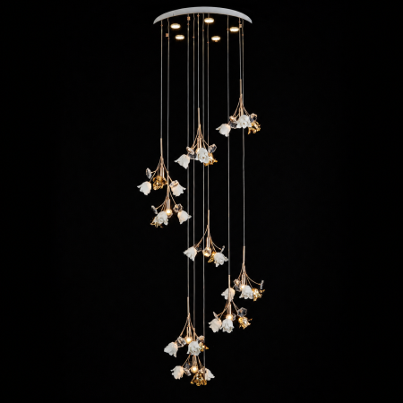 Lustra Rosalia cu Flori Ceramice, 10 Brate, Finisaj Gold - Bussy Lighting 7221-10+5P
