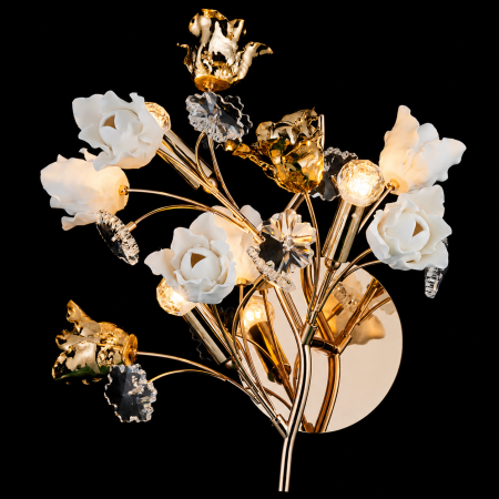 Lustre Floral Luxury - Aplica Rosalia cu Flori Ceramice, 3 Brate, Finisaj Gold - Bussy Lighting 7220-3W