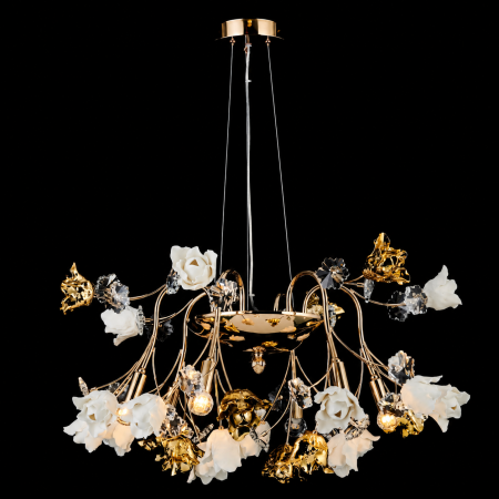 Lustre Moderne Premium - Lustra Rosalia cu Flori Ceramice, 6 Brate, Finisaj Gold - Bussy Lighting 7220-6P