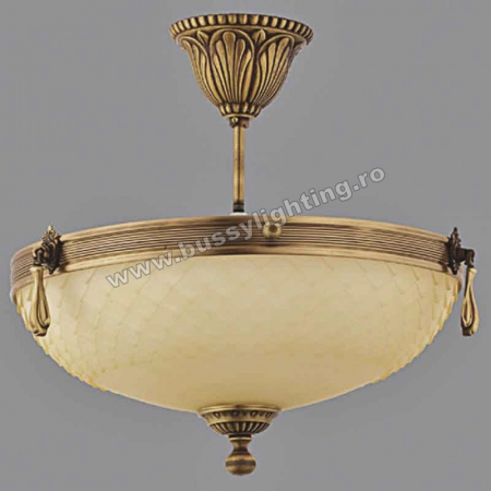 Lustre Clasice - Lustra Vanilla cu Diam 38 cm, Desing Clasic, Finisaj Bronz Antic, Abajur Crem - Bussy Lighting 3062-52-43A