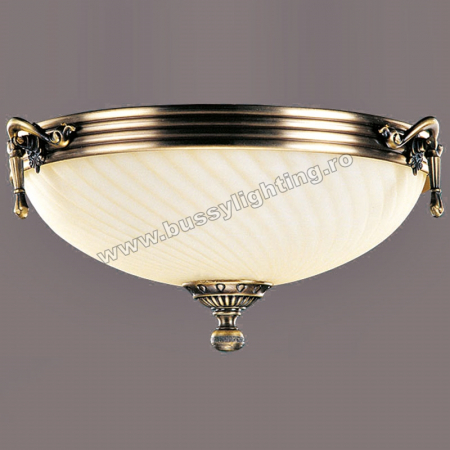 Plafoniere - Plafoniera Omega cu Diam 33 cm, Desing Clasic, Finisaj Bronz Antic, Abajur Crem - Bussy Lighting 3035-52-44A