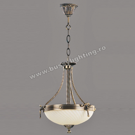 Lustre Clasice - Suspensie Omega cu Diam 33 cm, Desing Clasic, Finisaj Bronz Antic, Abajur Crem - Bussy Lighting 3035-52-01A