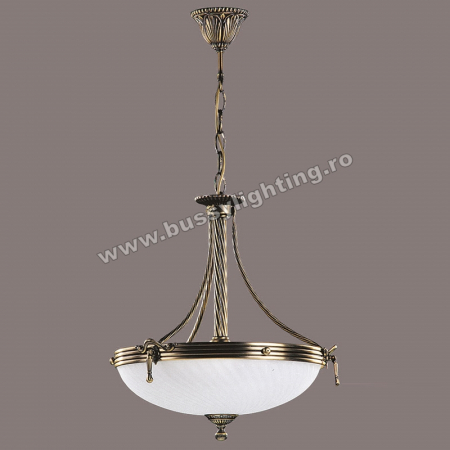 Lustre Clasice - Suspensie Omega cu Diam 43 cm, Desing Clasic, Finisaj Bronz Antic, Abajur Alb - Bussy Lighting 3035-52-02B
