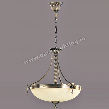 Lustre Clasice - Suspensie Omega cu Diam 43 cm, Desing Clasic, Finisaj Bronz Antic, Abajur Crem - Bussy Lighting 3035-52-02A