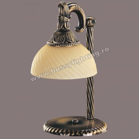 Veioze & Lampadare - Veioza Omega cu 1 Brat, Desing Clasic, Finisaj Bronz Antic, Abajur Crem - Bussy Lighting 3035-52-17A