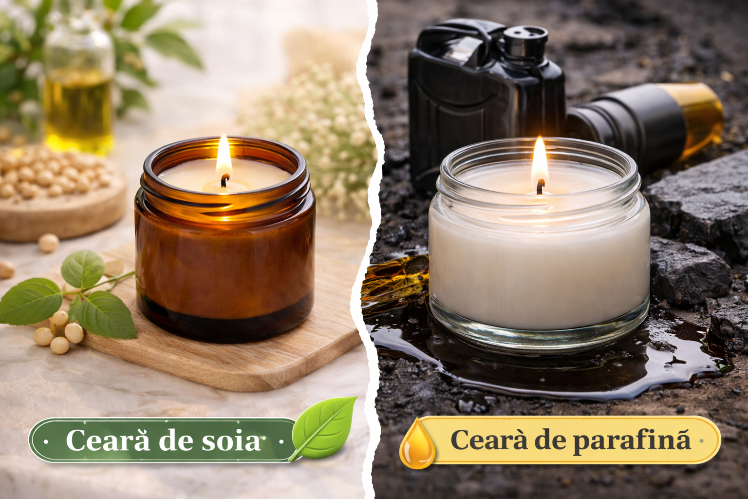 Ceara naturala de soia vs. ceara de parafină: De ce ceara de soia 100% naturala face diferenta.
