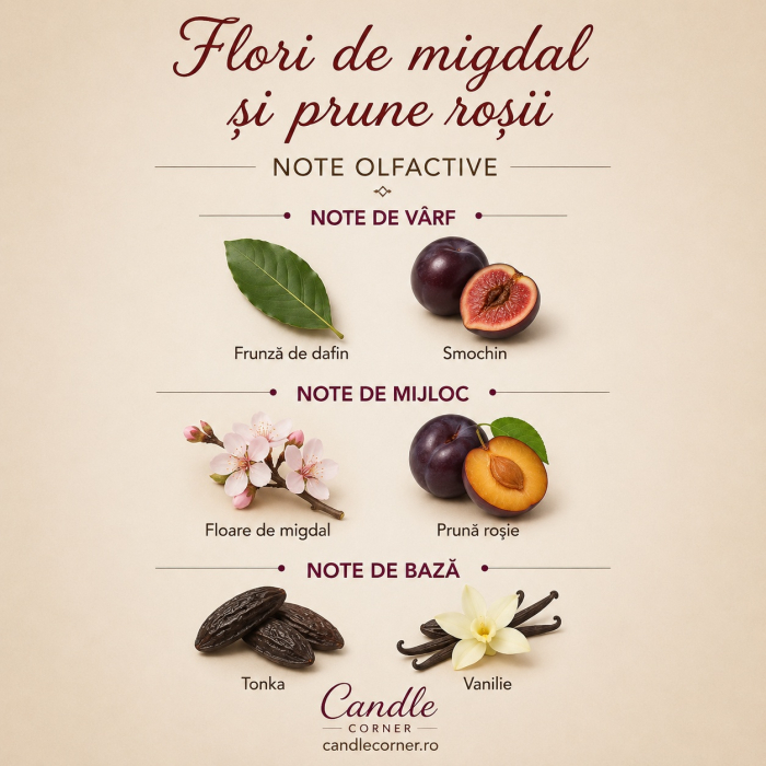 lumanare flori migdal prune rosii ceara soia sticla ambra [7]