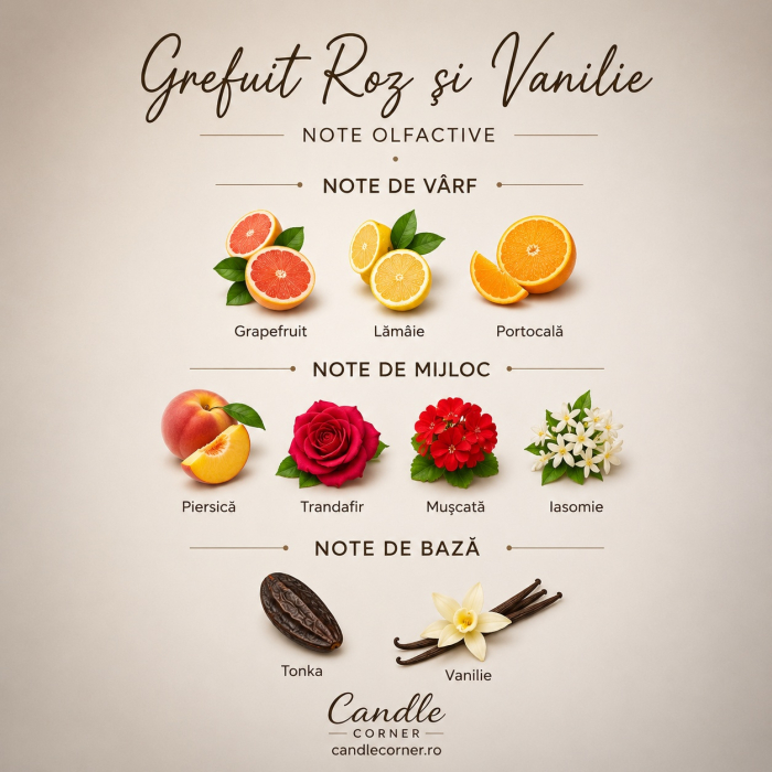 Lumânare parfumată Grapefruit Roz și Vanilie din soia în sticlă ambră – Candle Corner [6]