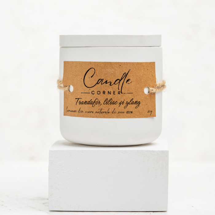 Lumanare handmade din ceara naturala de soia 100%, Trandafir, liliac si ylang, Recipient ceramic alb, 150 g [8]