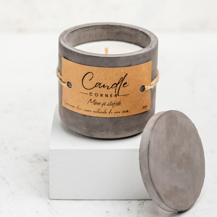 Lumanare parfumata handmade din ceara naturala de soia 100%, aroma de Miere si stafide, Recipient ceramic, 150 g [6]