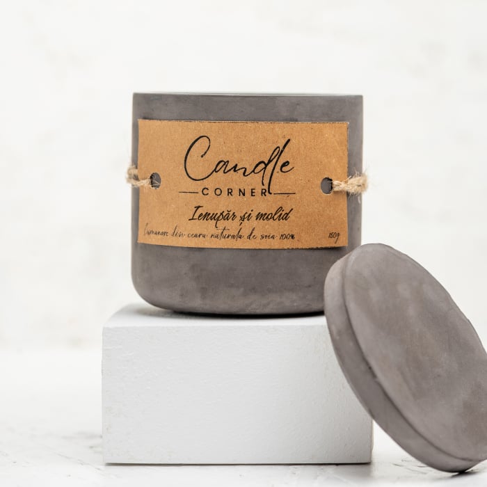 Lumanare parfumata handmade din ceara naturala de soia 100%, aroma Ienupar si molid, Recipient ceramic, 150 g [2]