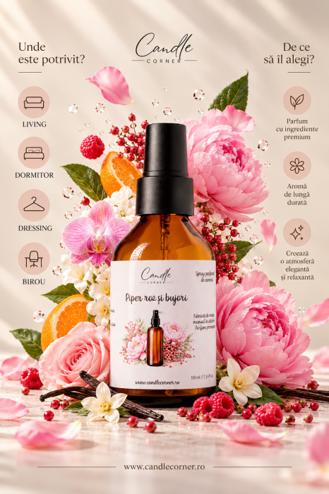 Parfum de cameră cu bețișoare Piper Roz și Bujori 100 ml – Candle Corner [4]