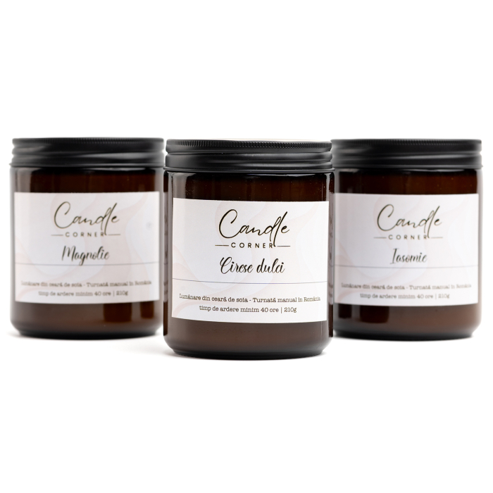 Set 3 lumânări parfumate 210 g personalizabile sticlă ambră – Candle Corner [3]