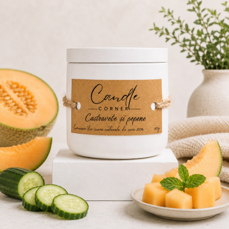 Fructate și citrice - Lumânare parfumată castravete și pepene din ceară de soia 150 g