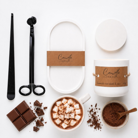 Seturi și Cadouri - Set lumânare Ciocolată caldă cu suport și accesorii – Candle Corner