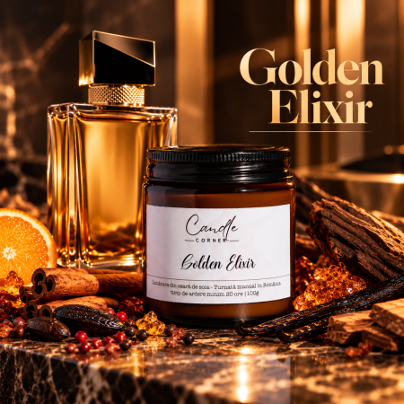 Lemnoase și rășinoase - Golden Elixir – Lumânare parfumată cu scorțișoară, citrice și note ambrate | Candle Corner