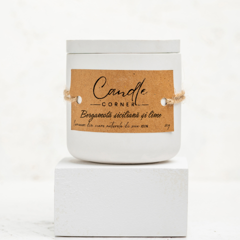 Lumanare parfumata handmade din ceara naturala de soia 100%, aroma Bergamota siciliana si lime, Recipient ceramic, 150 g [2]