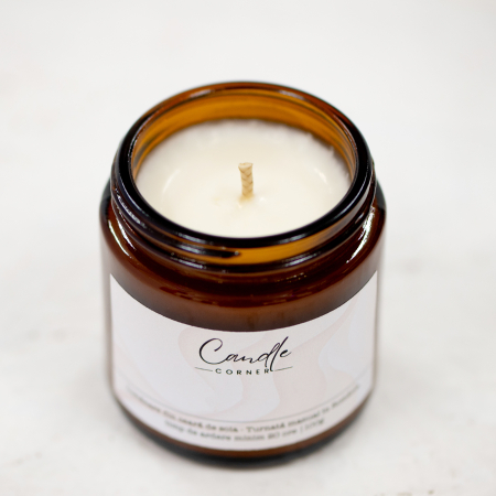 Lumanare parfumata din ceara naturala de soia 100g, recipient sticla ambra, Aroma Caramel sarat [2]