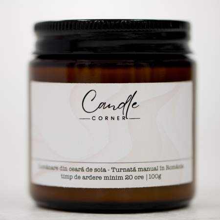 Lumanare parfumata din ceara naturala de soia 100g, recipient sticla ambra, Aroma Caramel sarat [4]