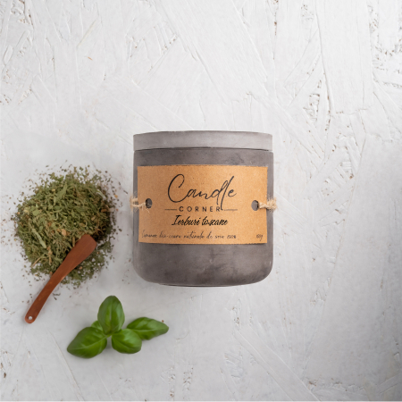 Colectia Primavara/Vara - Lumanare parfumata handmade din ceara naturala de soia 100%, aroma de Ierburi Toscane, Recipient ceramic, 150 g
