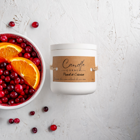 Lumanari parfumate fructe si citrice - Lumanare parfumata handmade din ceara naturala de soia 100%, aroma Punch de Craciun, Recipient ceramic, 150 g