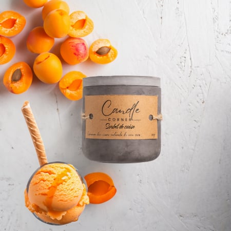 Lumanari parfumate fructe si citrice - Lumanare parfumata handmade din ceara naturala de soia 100%, aroma Sorbet de caise, Recipient ceramic, 150 g