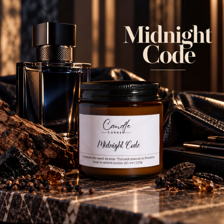 Claritate & focus (Birou) - Midnight Code – Lumânare parfumată cu tutun, piele și note lemnoase | Candle Corner