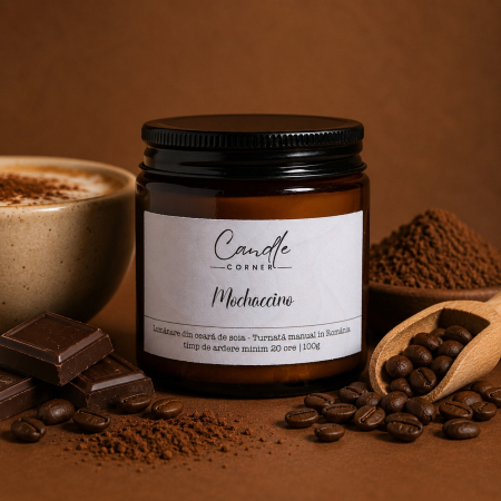 Dulci și balsamice - Lumânare parfumată Mochaccino din soia în sticlă ambră – Candle Corner