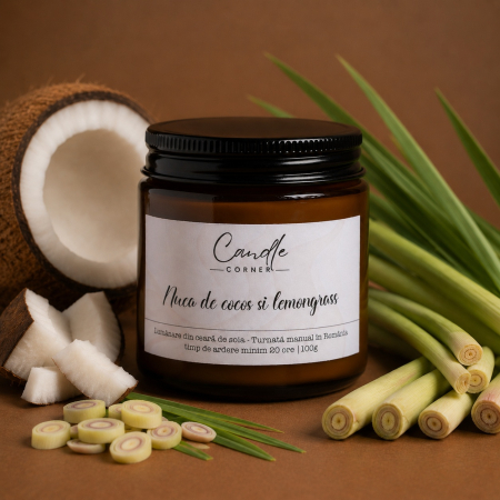Fructate și citrice - lumanare cocos lemongrass ceara soia
