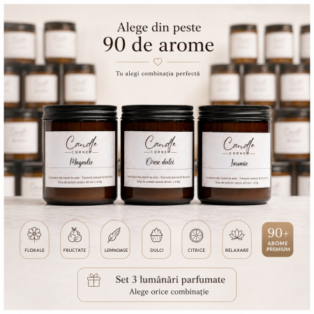Seturi și Cadouri - Set 3 lumânări parfumate 210 g personalizabile sticlă ambră – Candle Corner