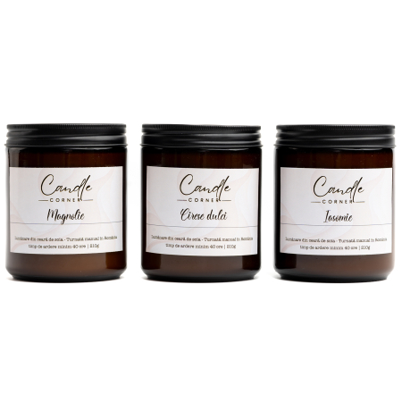 Seturi și Cadouri - Set 3 lumânări parfumate 210 g personalizabile sticlă ambră – Candle Corner