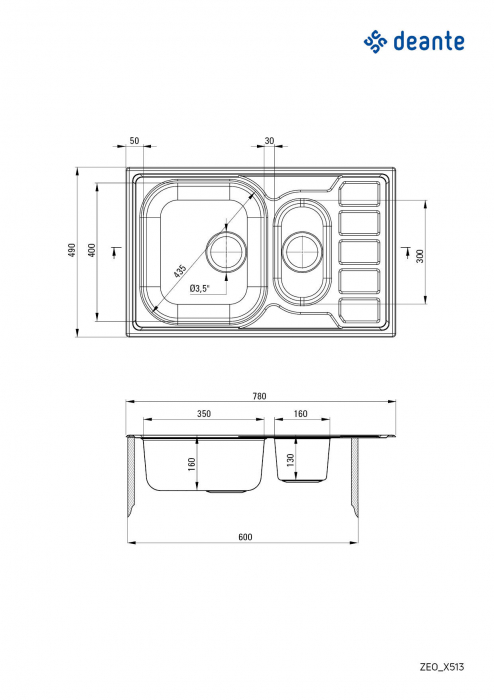 Chiuvetă din inox, 1,5-cuve cu picurător, Deante, Soul,Inox SATIN [2]