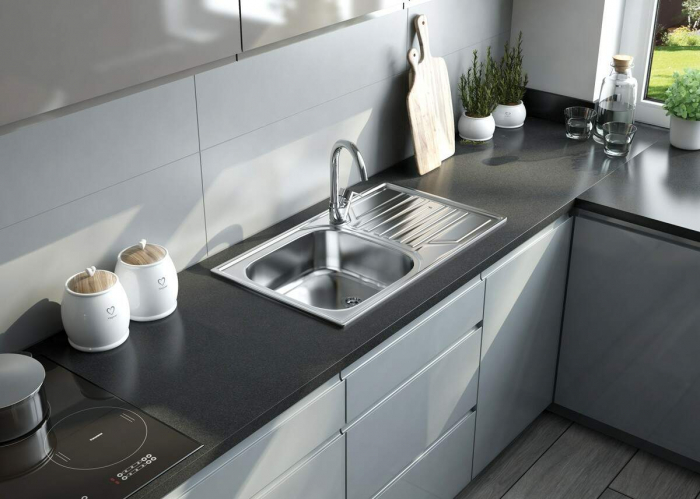 Chiuvetă din inox, 1-cuvă cu picurător, Deante, Doppio,Inox SATIN [4]