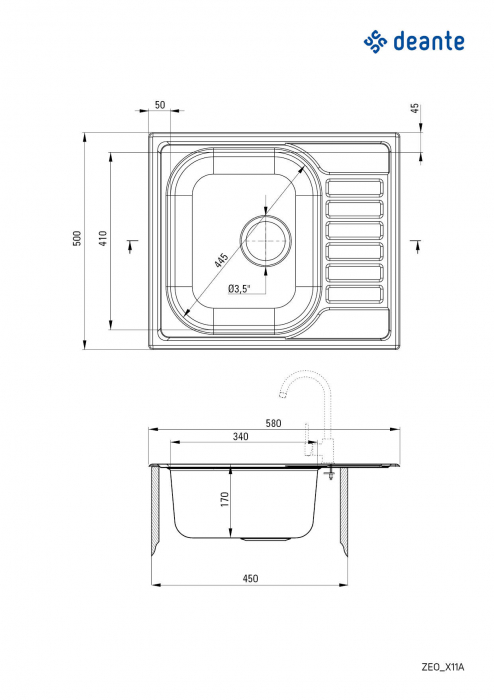 Chiuvetă din inox, 1-cuvă cu picurător [2]